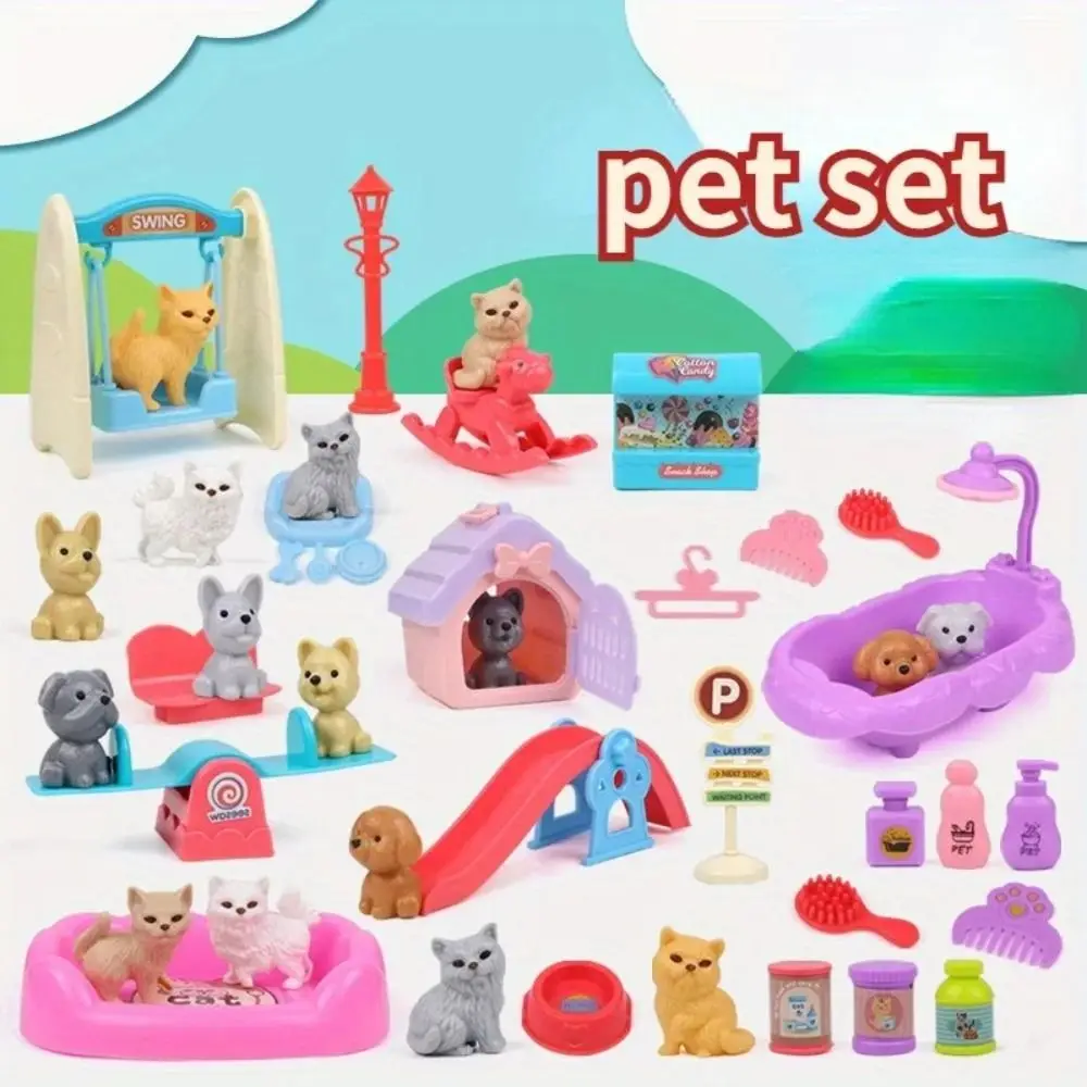 High Quality Cute Mini Puppy Pretend Play Toy Dog Doll Set Kids Toys Dog Cage Toys Visual Senses Animal Dog Pet Basket Toys