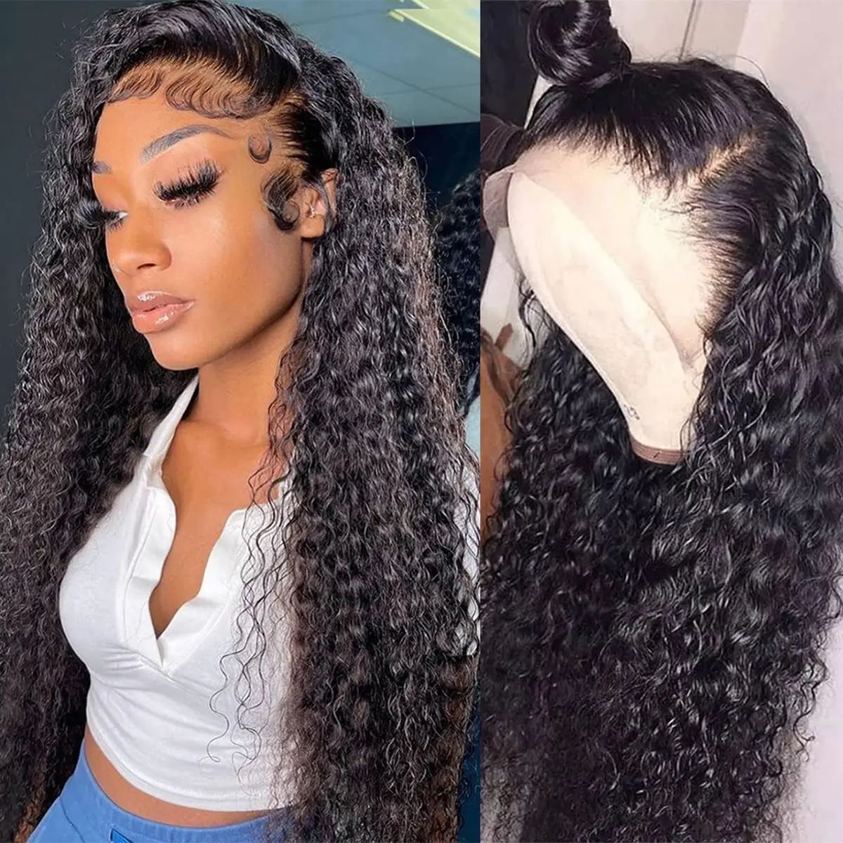 

30Inch Deep Wave Transparent 13x4 13x6 Lace Frontal Human Hair Wigs 4x4 Glueless WigsRemy Deep Curly Front Wig