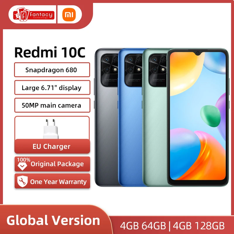  Смартфон Xiaomi Redmi 10C 10 C, 4/128 Гб, Snapdragon 680 восемь ядер, задняя камера 50 МП, NFC 