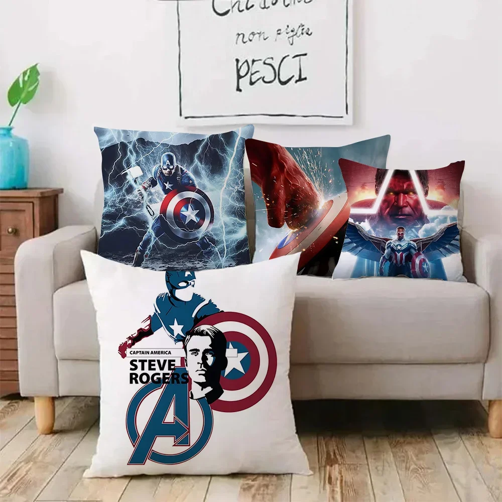 Marvel Captain America Pillow Covers Cartoon Sofa Decorative Home Double-sided Printing Short Plush Cute Cushion Cover