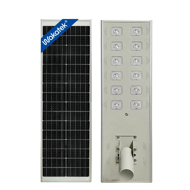 

WAKATEK integrated all in one 100W solar led street light outdoor with lithium battery 788wh capacity longer working life