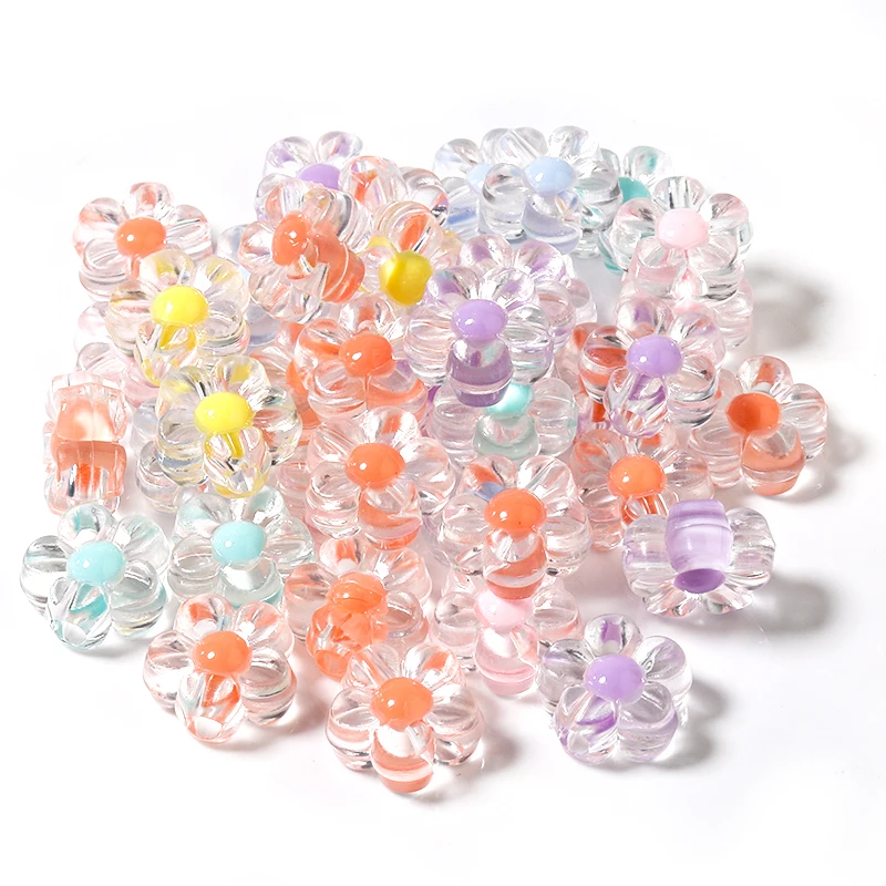100 teile/los Blume Perlen Bunte Transparente Acryl Perlen Lose Perlen Für Kinder Mädchen DIY Schmuck Machen Armband Halskette – Detail 2