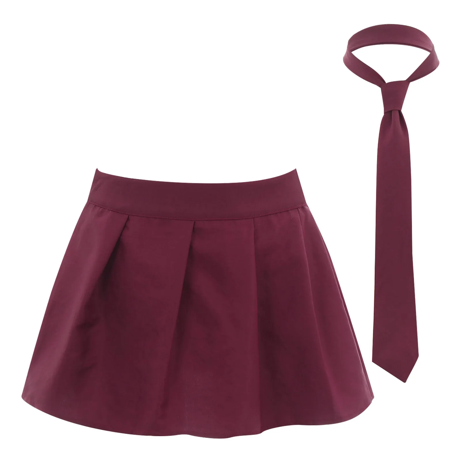 Japanese Schoolgirl Skirt Womens Zipper Plaid Pleated Mini Skirt Necktie Schoolgirls Uniform Cosplay Costume