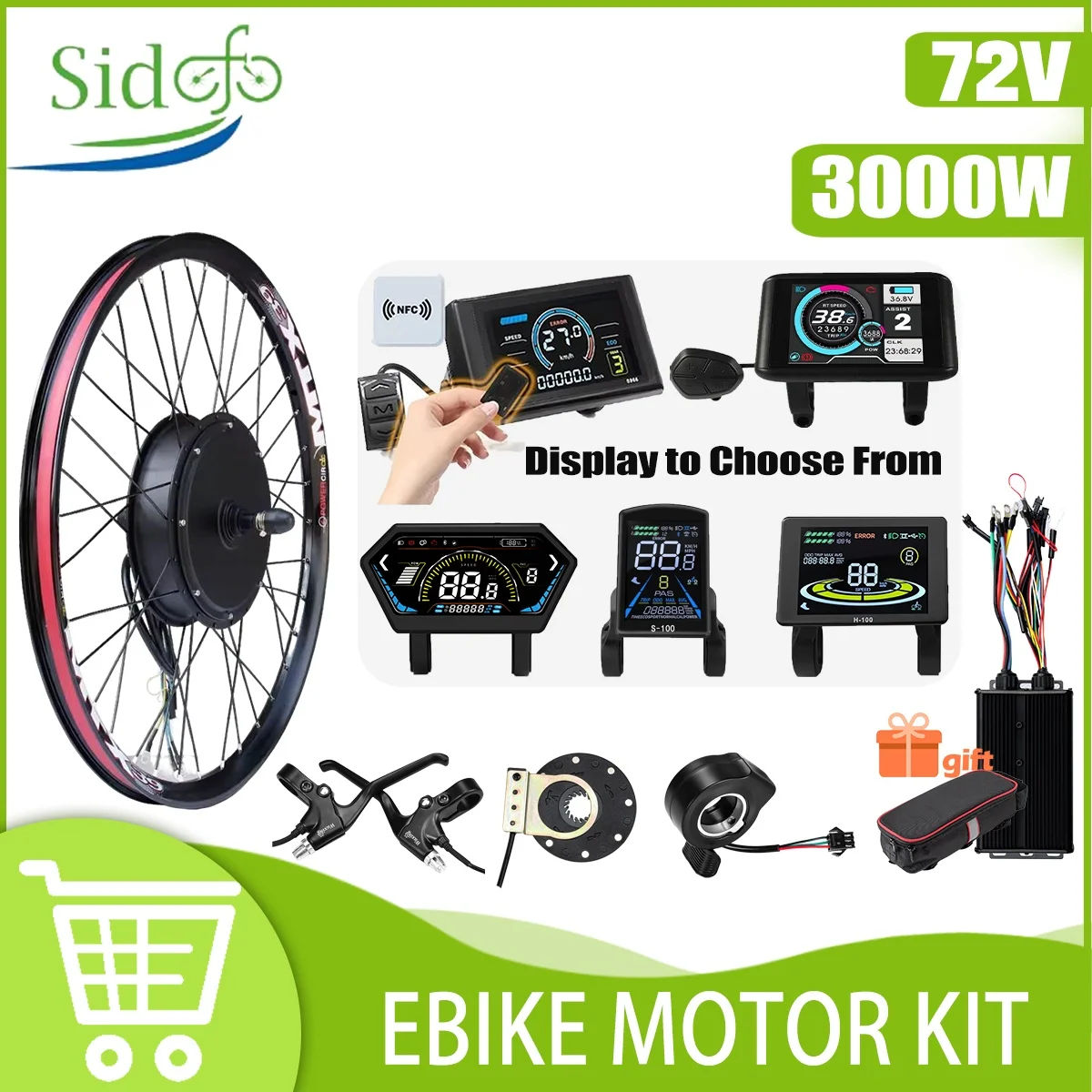 72V 3000W E-바이크 변환 키트 MTX39 (트리모드 80A 컨트롤러 S966 디스플레이 NFC 포함) 전기 자전거 S-100/H-100 패널용