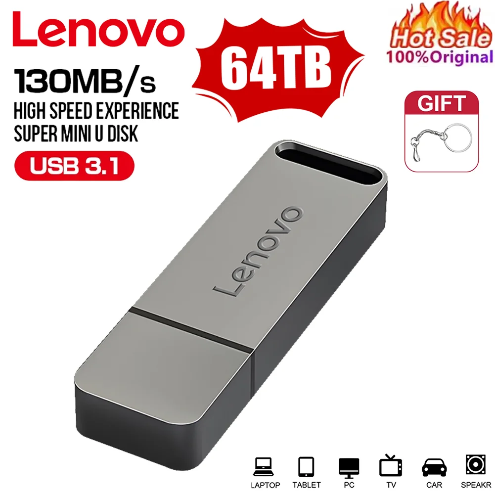 محرك فلاش Lenovo Metal 64TB U Disk USB 3.0 عالي السرعة لنقل الملفات 16 تيرا بايت 8 تيرا بايت سعة كبيرة جدًا مقاوم للماء طراز ميكانيكي