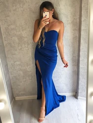 Romagic Summer Strapless Wedding Party Ball Gown Bridesmaid Sexy Padded Stretch Women Elegant Split Mermaid Evening Dress 2024