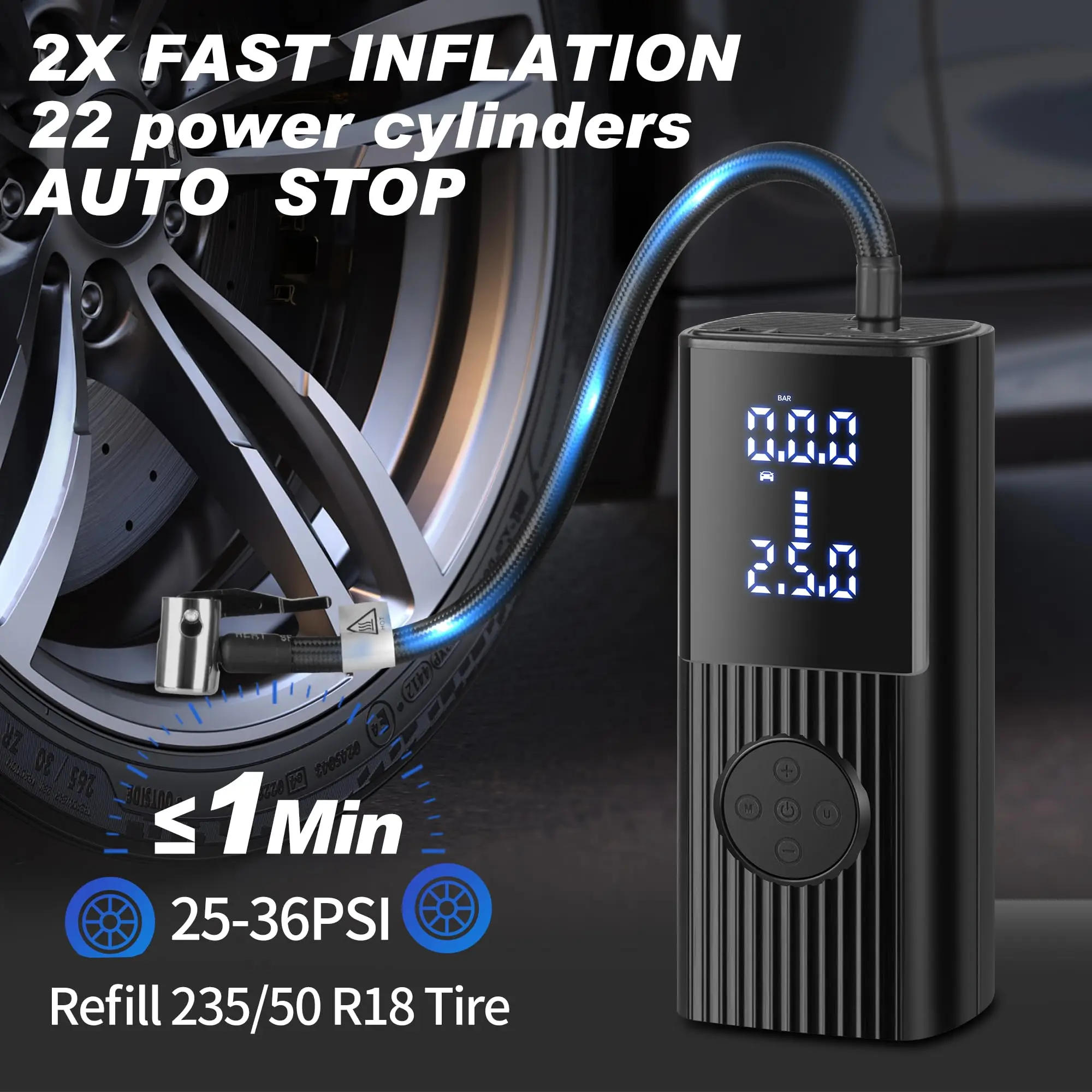 Tire Inflator Portable Air Compressor-Upgrade 20000 mAh Air Pump for Car  -150 PSI Electric Tire Inflation-Cordless Tire Pump with Pressure Gauge