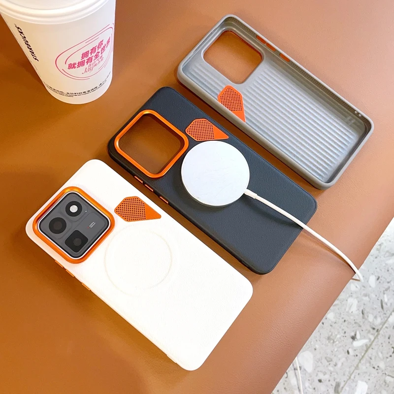 Magnetic PU Leather & PC Heat Dissipation Case with Metal Camera Lens Protector