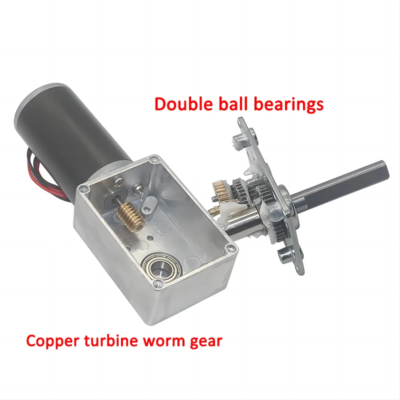DC12V 24V 강력한 토크 기어 모터 터보 웜 기어드 모터 51mm D 샤프트 고전력 역방향 저속 70kg.cm 웜 기어 모터