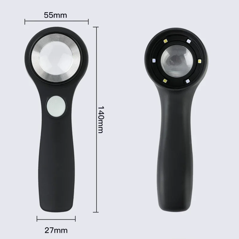 휴대용 LED 조명 돋보기, 충전식 UV 조명 돋보기, 동전 보석 우표 독서용, 60X