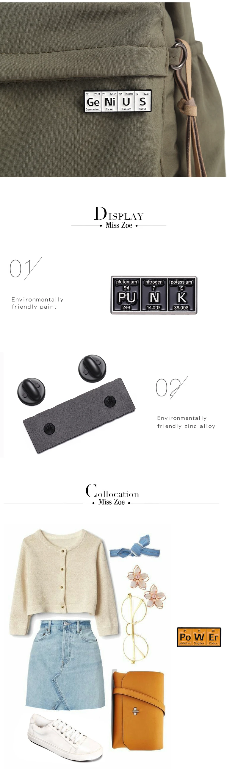 Chemisches Element Emaille Pins benutzer definierte po w er ge ni us Punk Broschen Revers Abzeichen Thema Schmuck Geschenk für Studenten Freunde – Detail 3