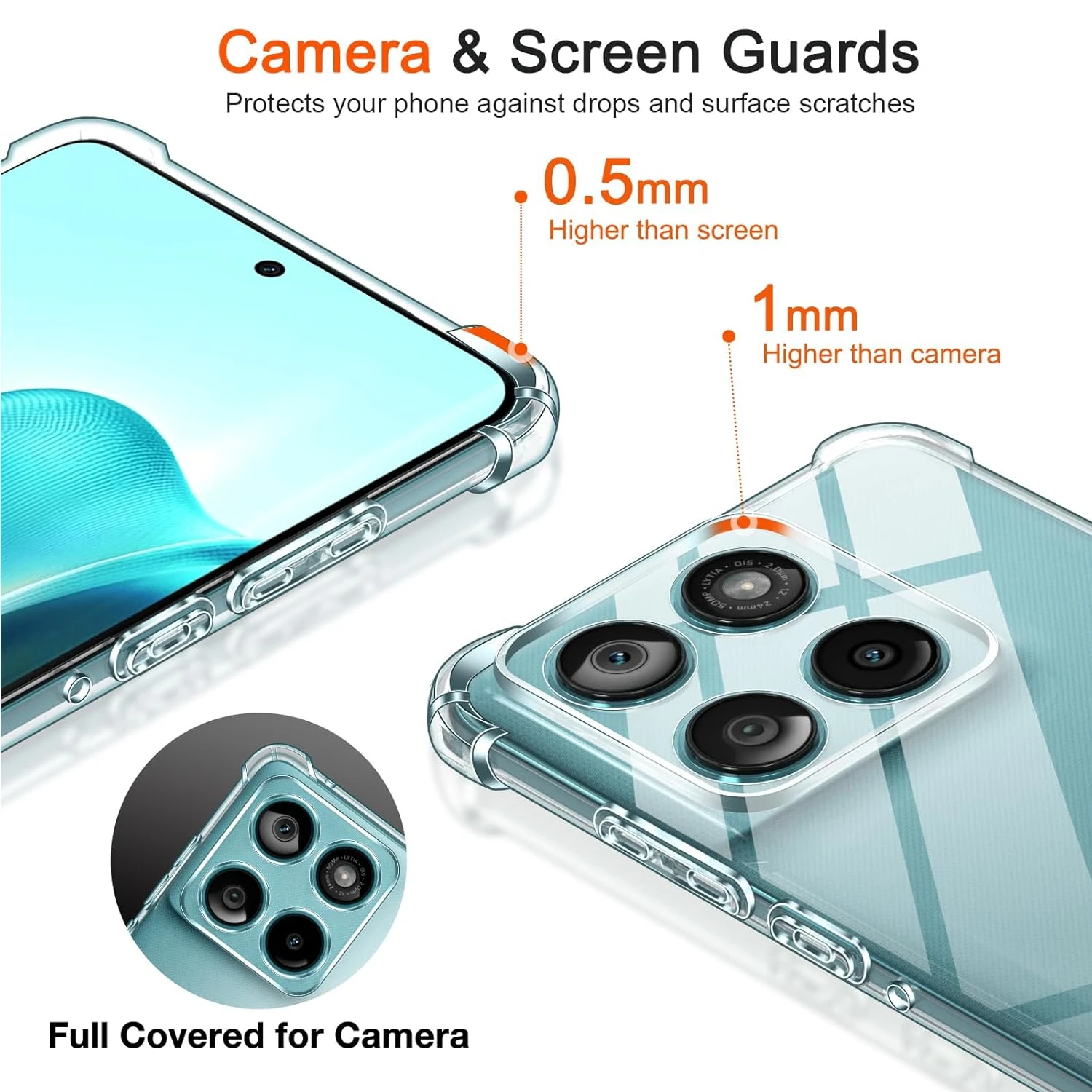 Shockproof Transparent TPU Protective Phone Case, Clear Cover Shell