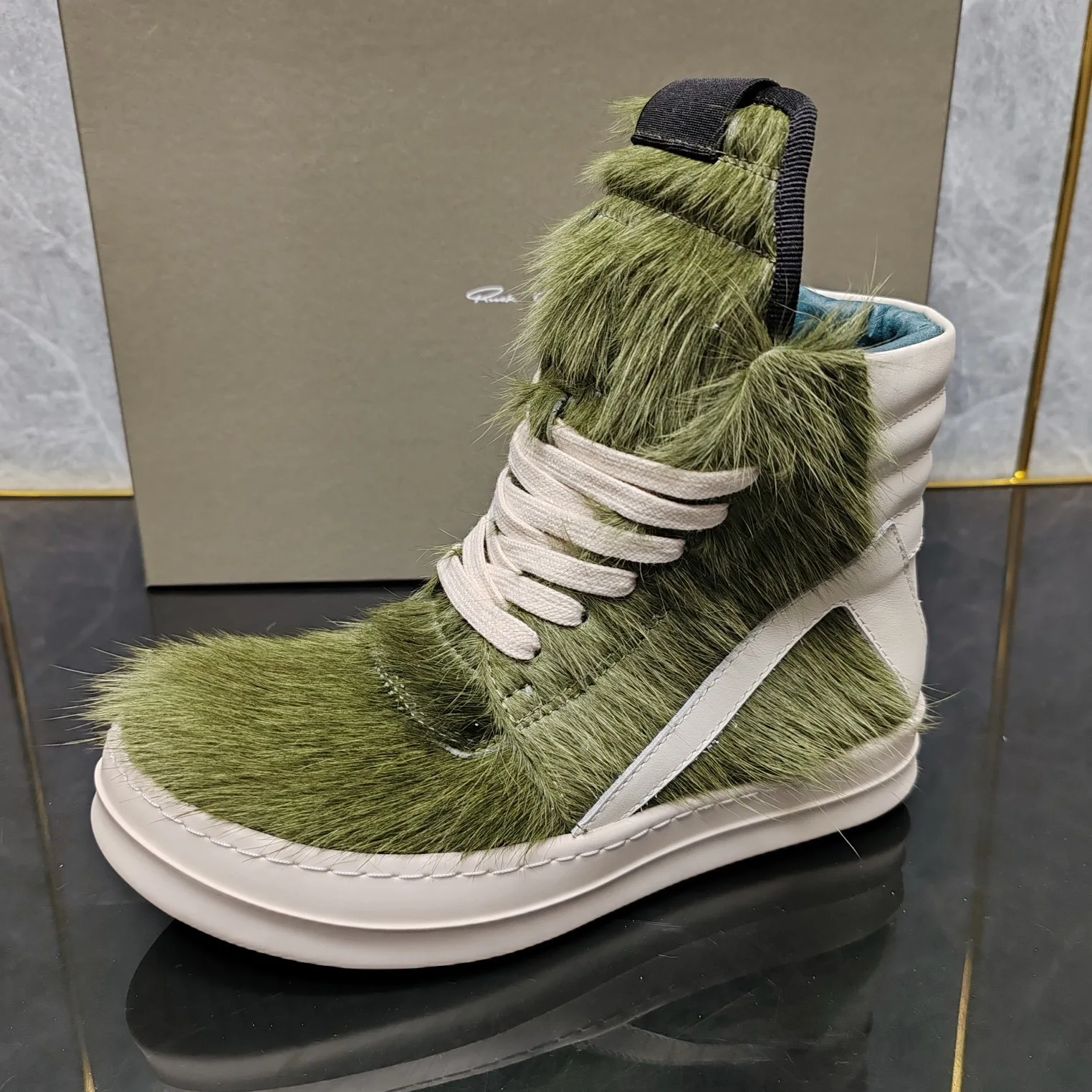 Ricks Pink Horse hair High Top Geobasket Owens Quality Men Shoe Zipper Women Sneaker Casual Owens Design boots & Shoes