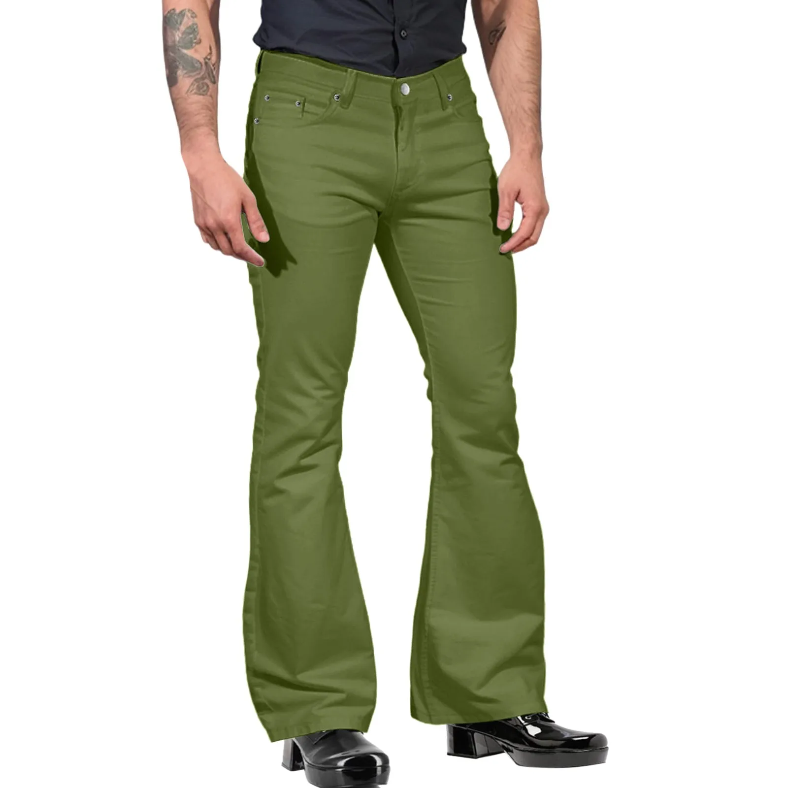 Male Flare Pants Autumn New Fashion Casual Solid Color Pocket Suit Pant Bell Bottoms Casual Stretch Vintage Trousers Men