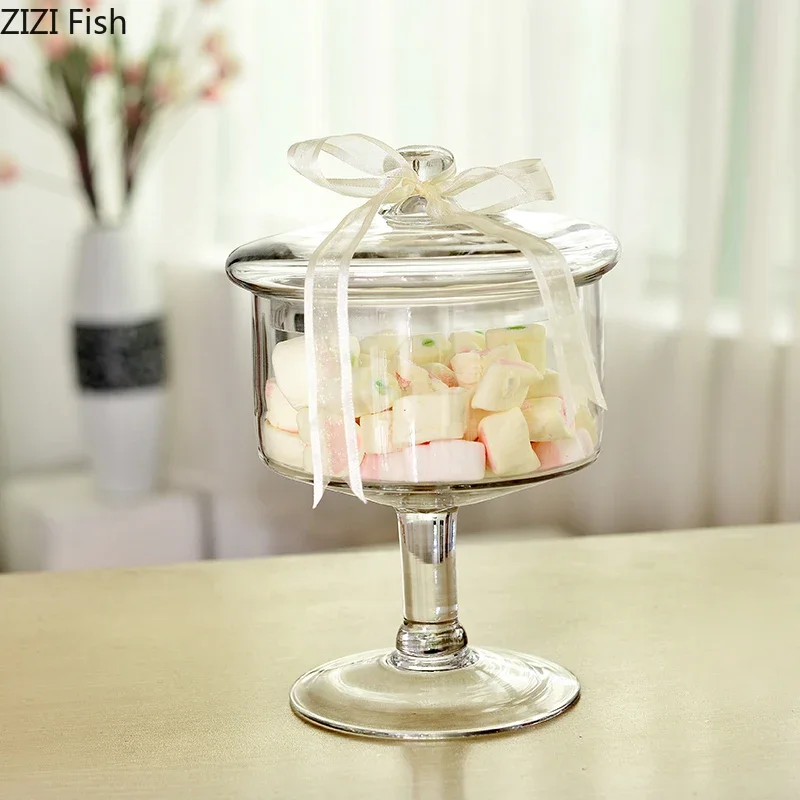 Minimalist European Tall Clear Glass Jar Cake Pan Candy Pots Tea Caddy Desk Decoration Dried Fruit Dessert Storage Jars with Lid 3