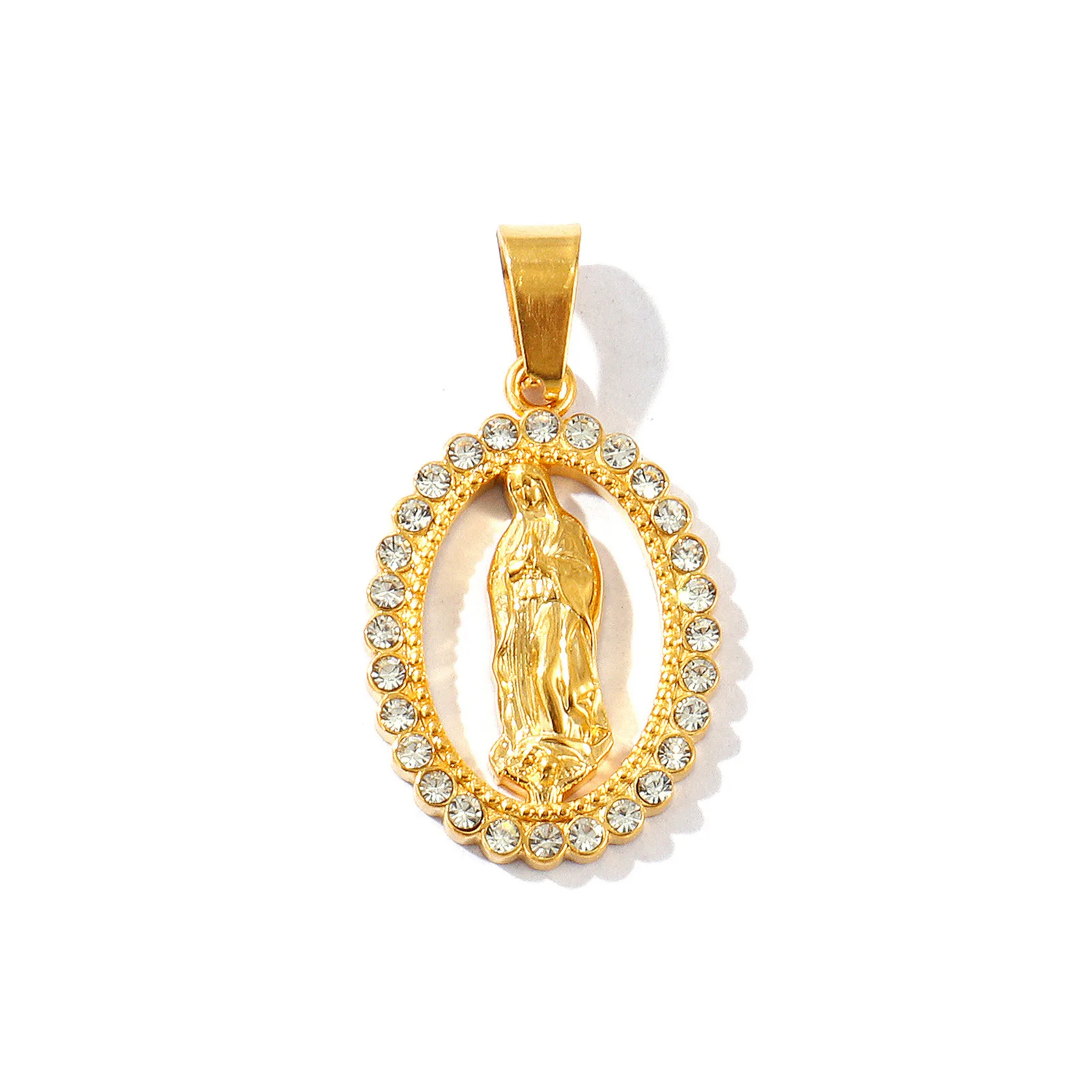 1 Stück religiöser Anhänger mit kubischem Zirkonia, 18 Karat vergoldet, Jungfrau Maria Kreuz, 304 Edelstahl, für DIY-Halskettenherstellung – Detail 10