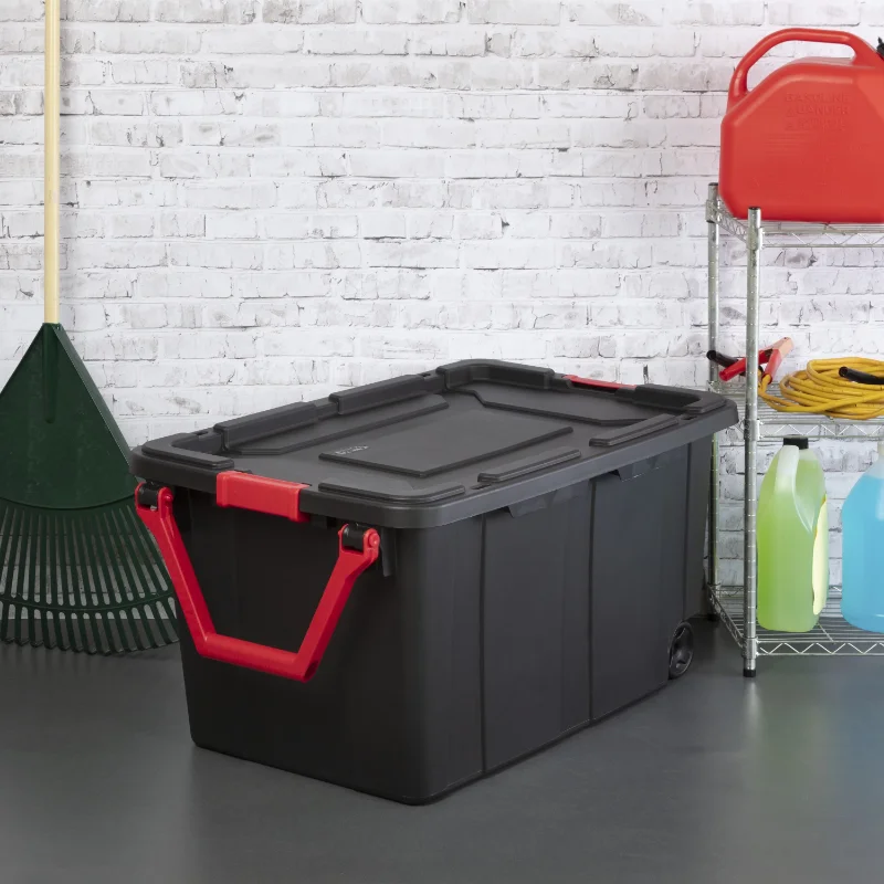 2PCS 40 Gallon Industrial Tote Plastic Storage Bins Wheeled Large Storage  Box Set Storage Organizer