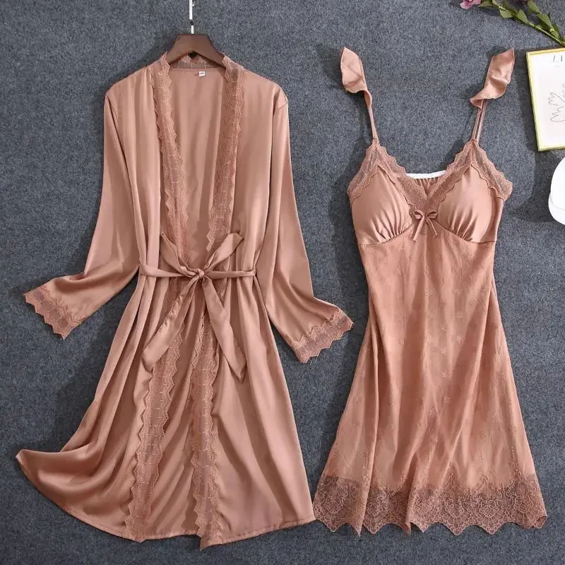Women Dress Women Sleepwear Bride Robes White Lace Bride Bridesmaid Wedding Robe Set Women Summer Sleepwear Kimono Bathrobe Gown Loose Casual Sleep Suit Sexy Home Dress