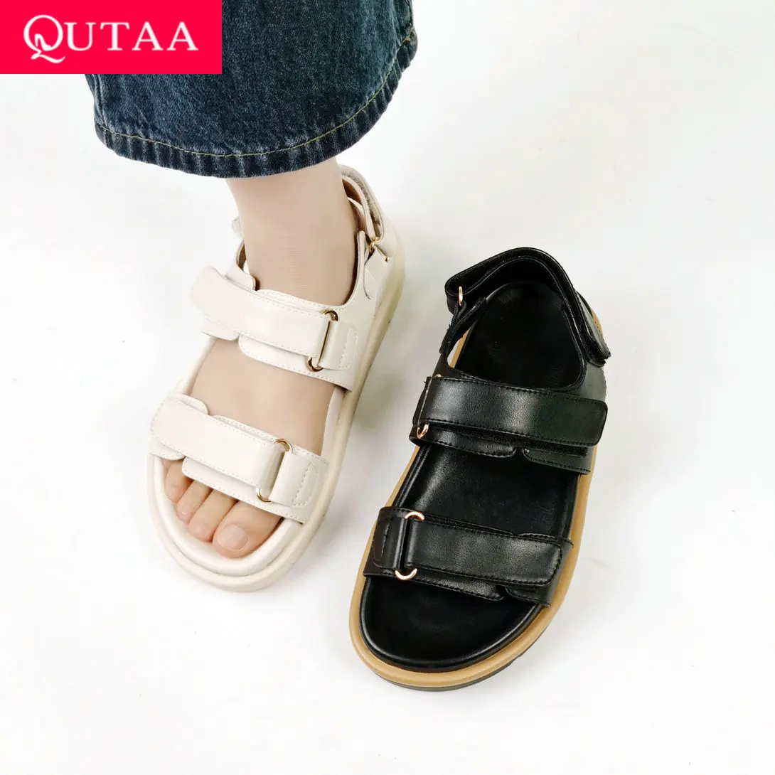 

QUTAA 2023 Summer Women Sandals Shoes Fashion Thick Low Heels Platforms Genuine Leather Pumps Party Wedding Woman Size 34-40