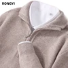 RONGYI  Autumn And Winter 100% Merino Wool Men's Pullover Sweater Turndown Collar Zipper Solid Color Knitted Padded Coat Jacket 1