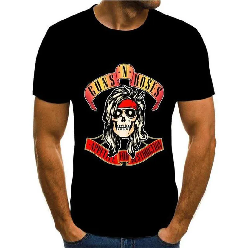 

Summer New Fashion Punk Rose Skull Gun 3D Printed Men's And Women's Heavy Metal Personality Cool O-Neck Short Sleeve T-Shirt Top