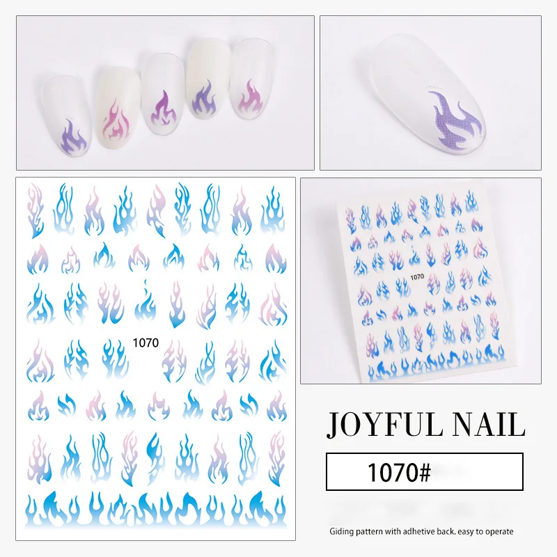 Pegatina de uñas con luz de antorcha de fuego de llama, 12 estilos, pegatinas de uñas grabadas en 3D de alta calidad, decoraciones artísticas, calcomanías de diseño de Corea