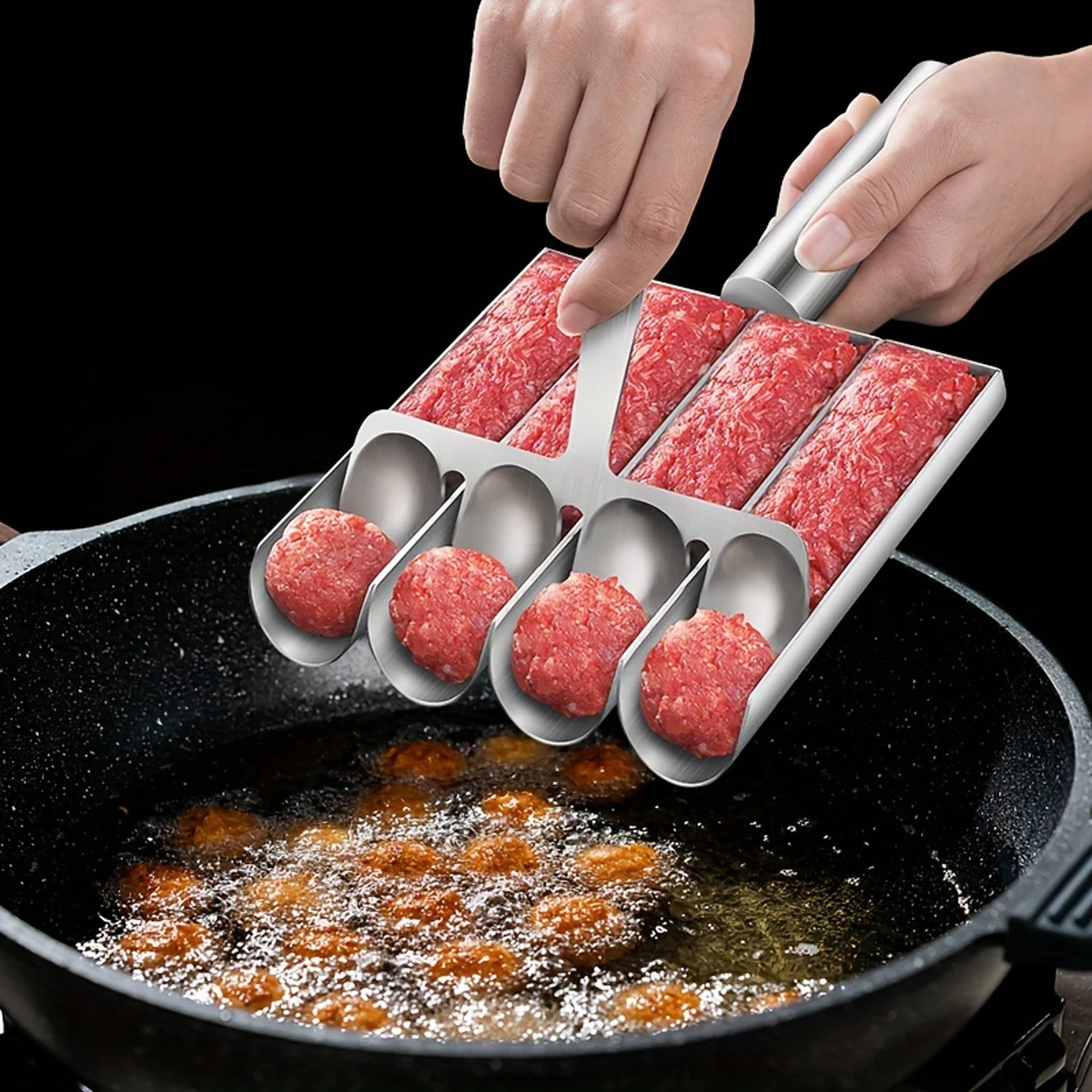 Stainless Steel Meatball Maker Kitchen Meatball Scoop Ball Maker Triple Fishball Shrimp Ball Tool