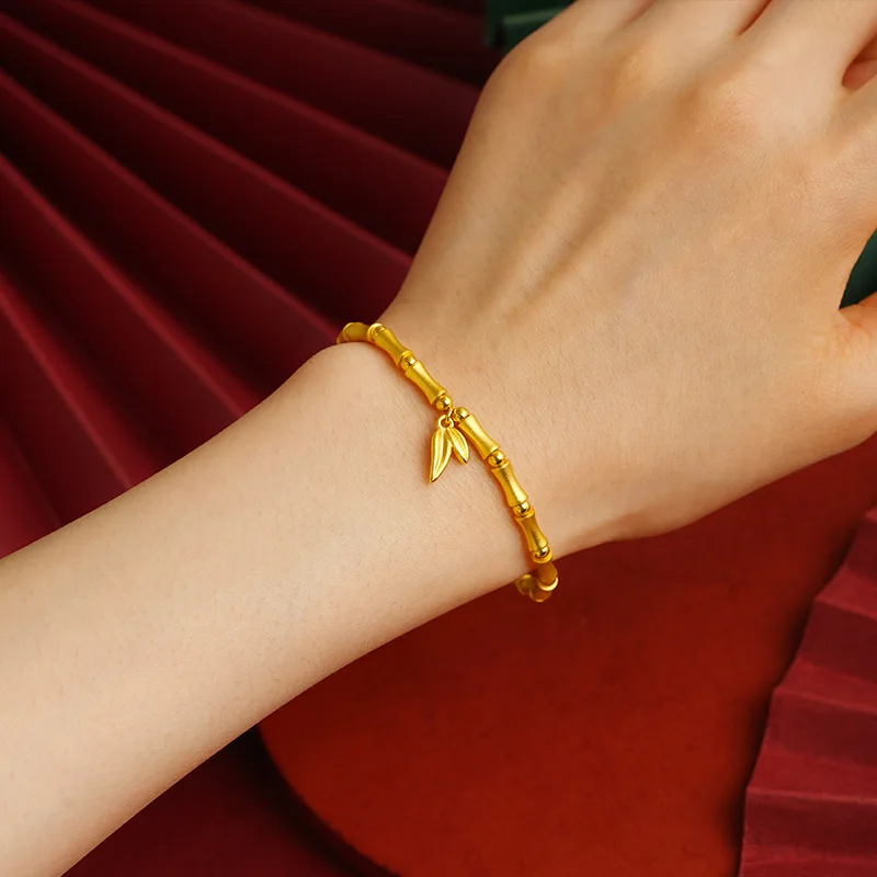 Sand Gold Tide New Chinese Bamboo Bracelet Jewelry Girls Senior Sense All Pairs of Hand Beaded Imitation Gold Explosion