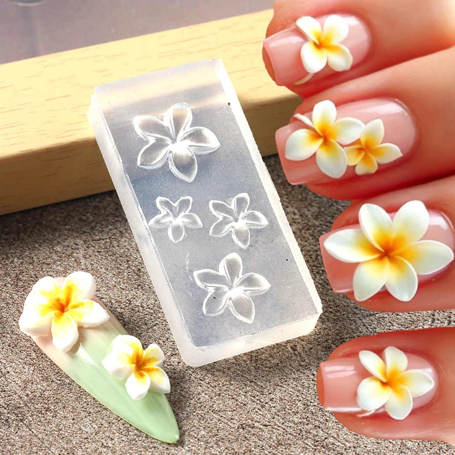 5D Flower Silicone Mold Nail Carving Mould Stencils Acrylic Plumeria Flower Spring Nail Art Decorations Manicure Template Tools 3