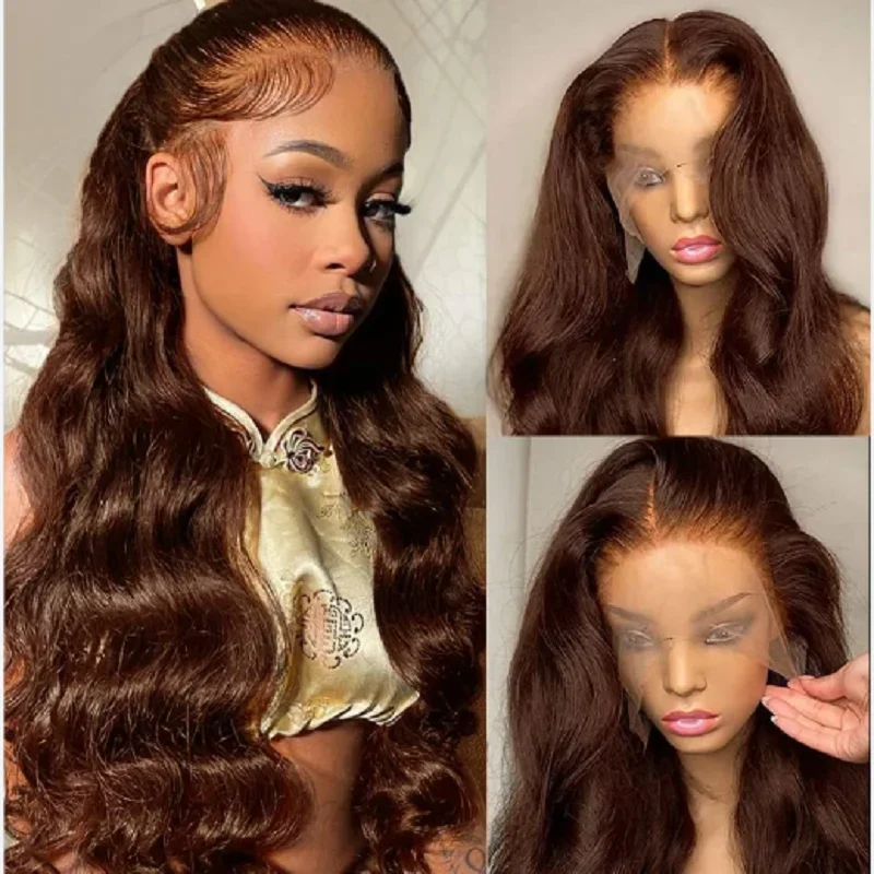 

30inch 250% Density Brown Body Wave Jewish 5x5 Silk Base European Human Hair Wigs For Women with Baby Hair Gluelesss Preplucked