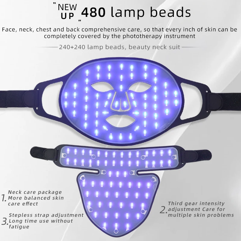 Led Mask Red Led Light Therapy Infrared Silicone 4 Color 240 Lamp Beads For Face and Neck Red Light Therapy Photon Mask