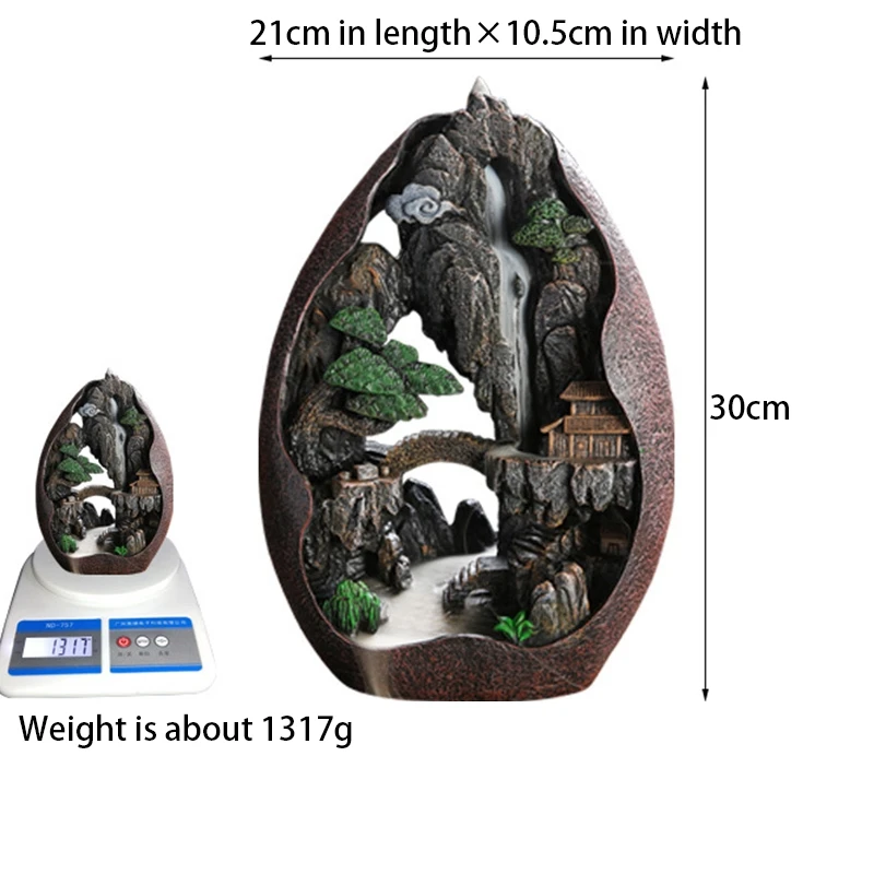 Lofty Mountains And Flowing Water Backflow Incense Burner Smoke Waterfall Incense Sticks Holder 20 Pcs Incense Cones