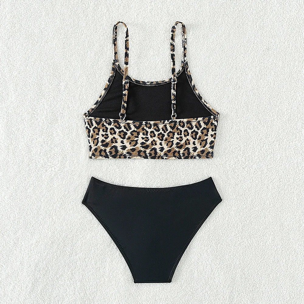 5-14years Childrens Swimsuit for Teenager Girls Leopard Bikini Sets Split Two-piece Summer Girl Swimwear girls swimsuit