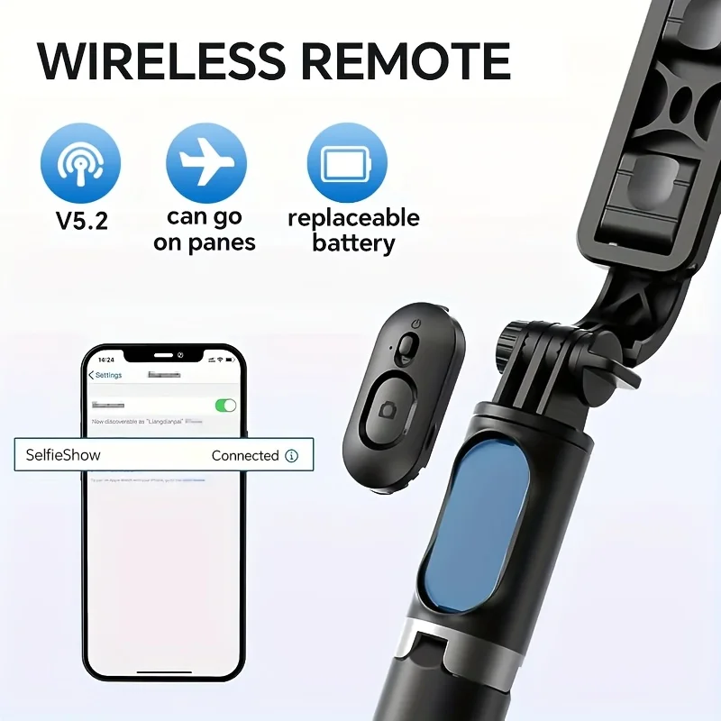 Retractable Selfie Stick Professional Ground Tripod with Wireless Remote Control360°Rotating Stable Anti-Shake Design