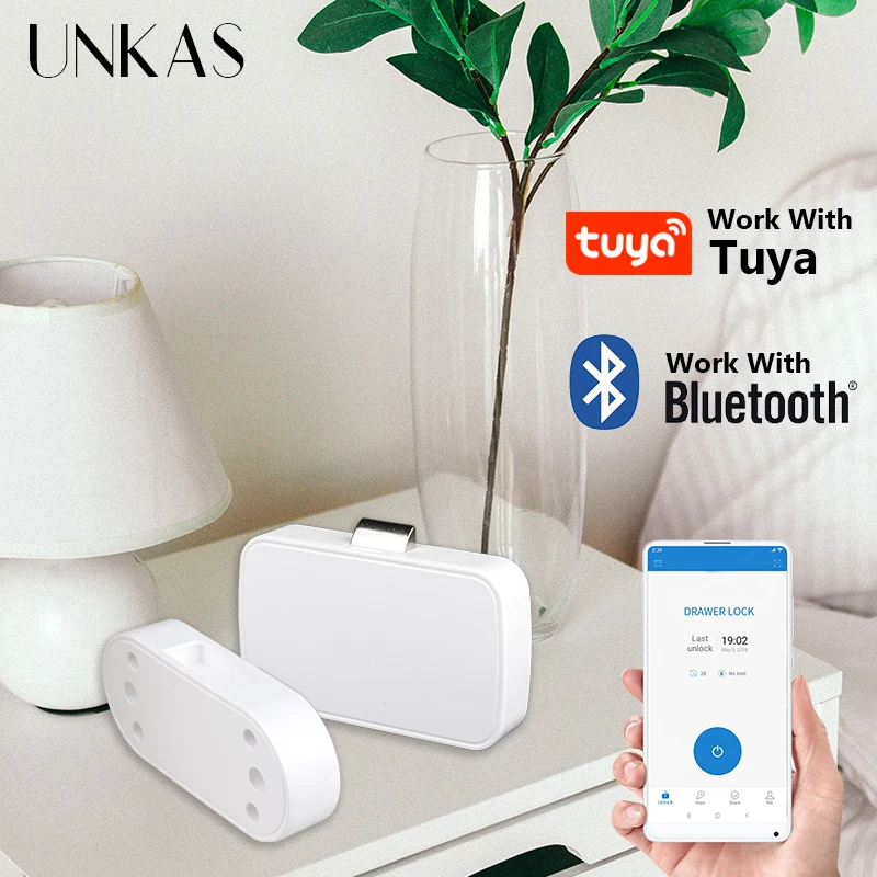 Unkas-tuya Smart Home Lock Eletrônico sem Fio Bluetooth Keyless Invisível Controle de Aplicativos Armário de Arquivos Móveis Gaveta