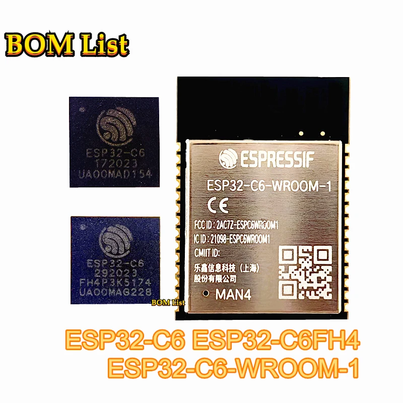 Esp32-C6 Esp32-C6Fh4 Esp32-C6-Wroom-1 Modulo 2.4G Wifi 802.11Ax Bt5.0 Wifi6 Esp32-C6-Wroom-1-N4 4Mb 8Mb 16Mb Esp32-C6-Wroom Chip