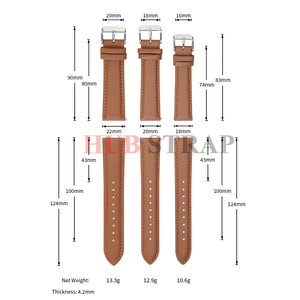Premium Calfskin Leather Watch Band with Stainless Steel Buckle