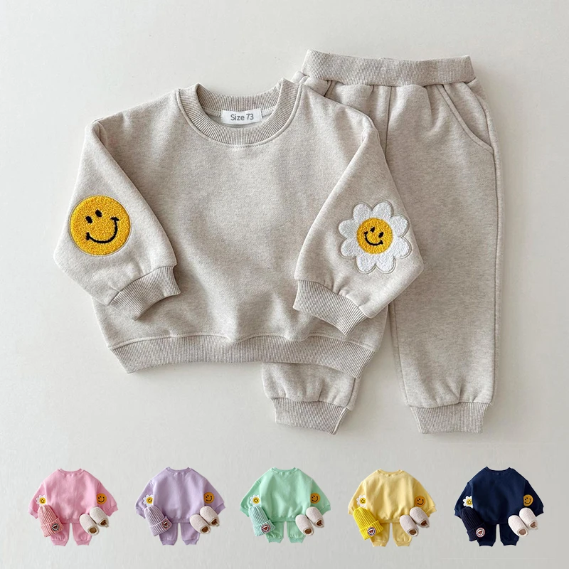Winter Warm Baby Girl Boy Clothes Set Embroidery Thicken Fleece