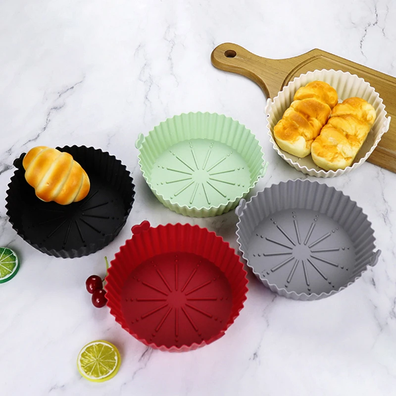 17/20cm Air Fryers Oven Baking Tray Reusable Silicone Non-Stick Round Baking Pan Microwave Pads Airfryer Pan Liner Cake Mold silicone baking mat,silicone baking tray,air fryer accessories,air fryer liners