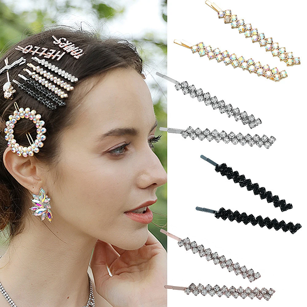 2PCS Shining Crystal Rhinestone Hair Clip for Women Elegant