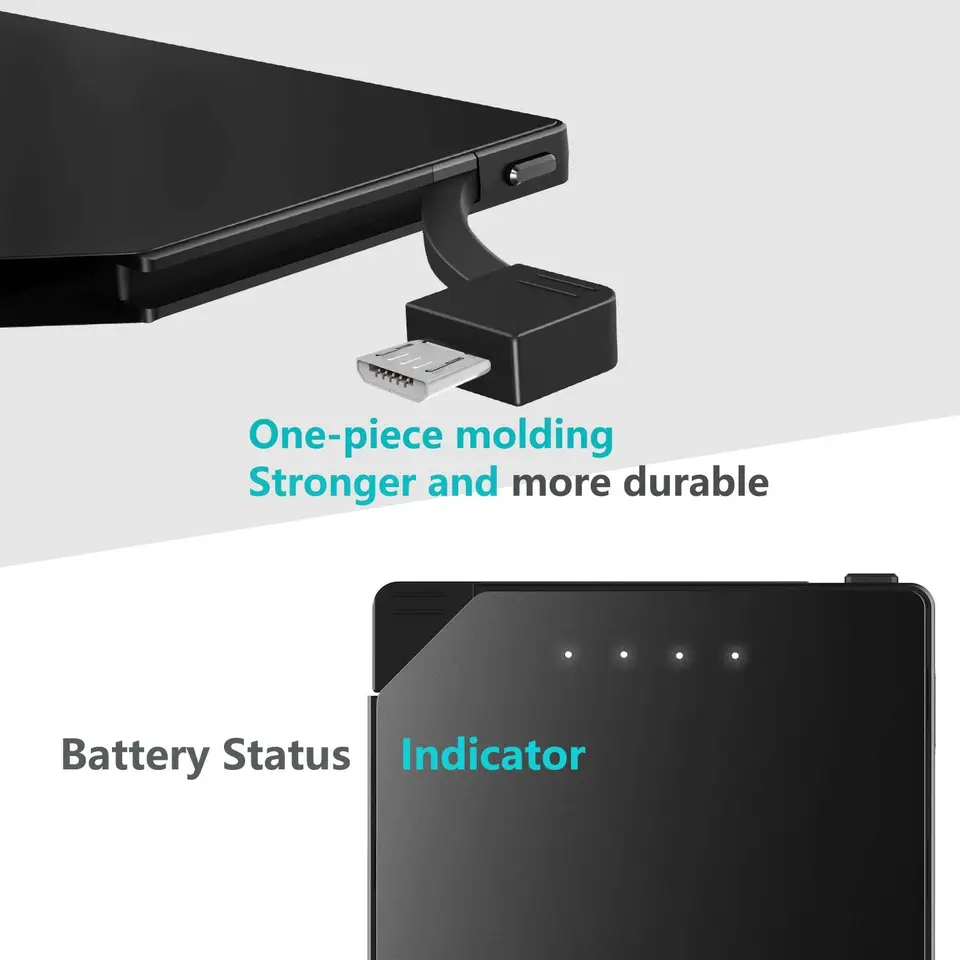 TNTOR 4mm ultra thin mini power bank, 2500mAh fast charging built in
