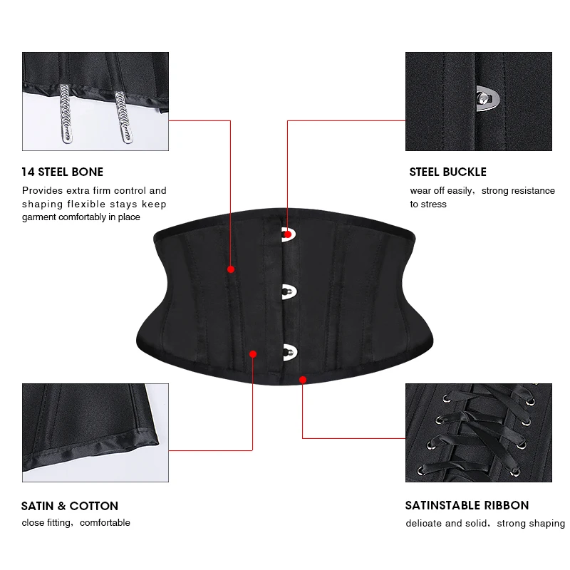 Burvogue Waist Trainer Corsets Slimming Shaper Belt Short Torso Satin  Underbust Corset Sexy Lace Up Bustiers & Corsets Women