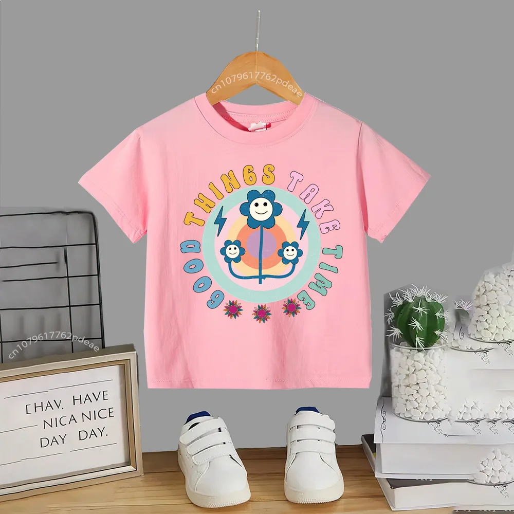 아동용 편안한 반팔 코튼 티셔츠, 크루넥 상의, 하라주쿠, 100% 코튼 아웃도어 패턴, 십대 여름 의류