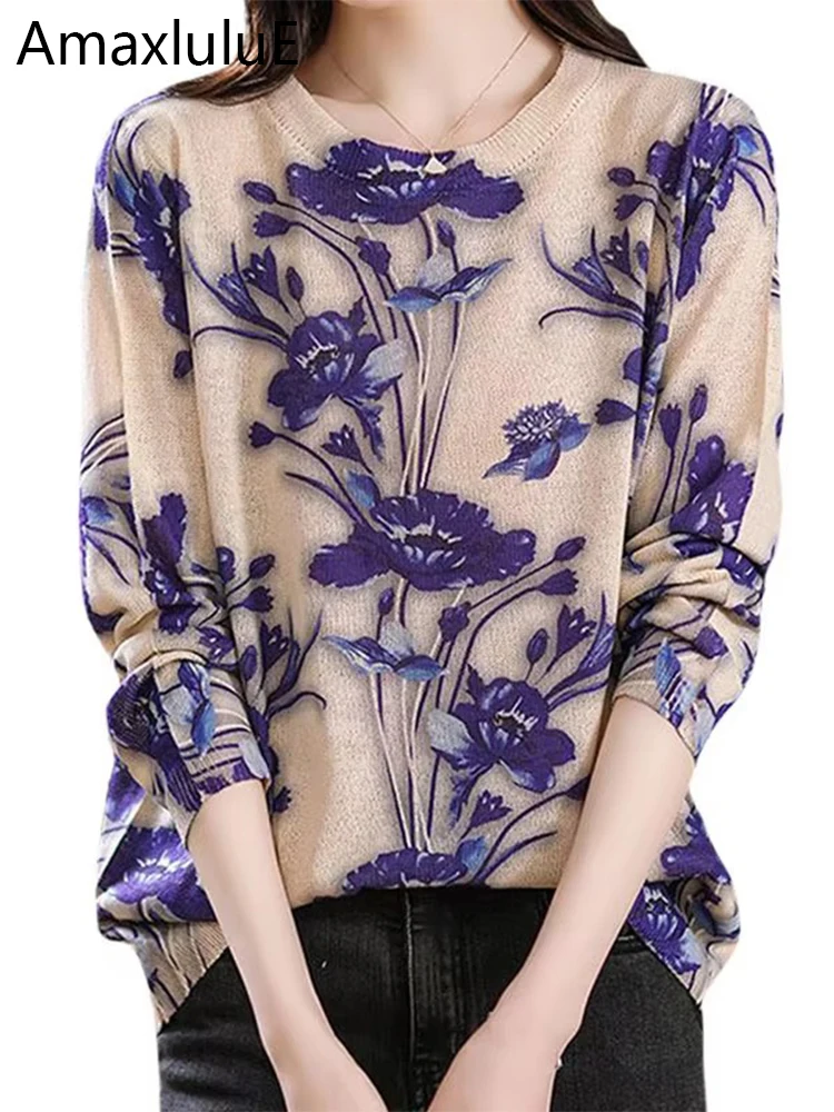 Amax luluE Summer Knitwear Womens Fashion Loose Printed