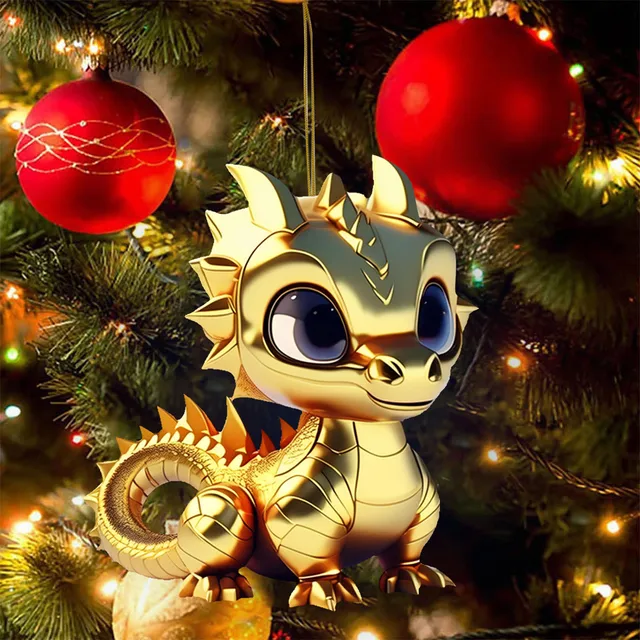 2024 Acrylic Dragon Baby Christmas Tree Ornaments Cute Dinosaur Pendant Xmas New Year Decorations Keychain Window Decor Gifts 4