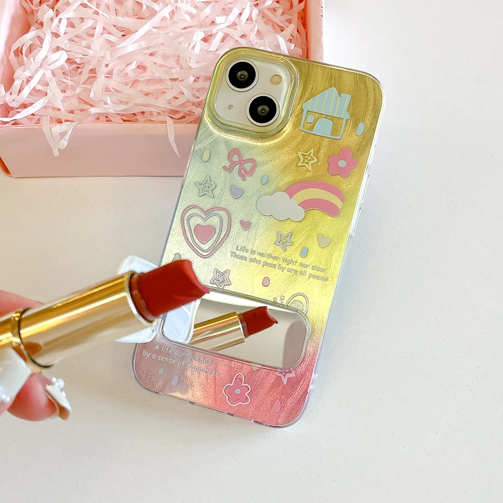 Smile Rainbow Mirror Holder Dazzle Lustre Lining Phone Case