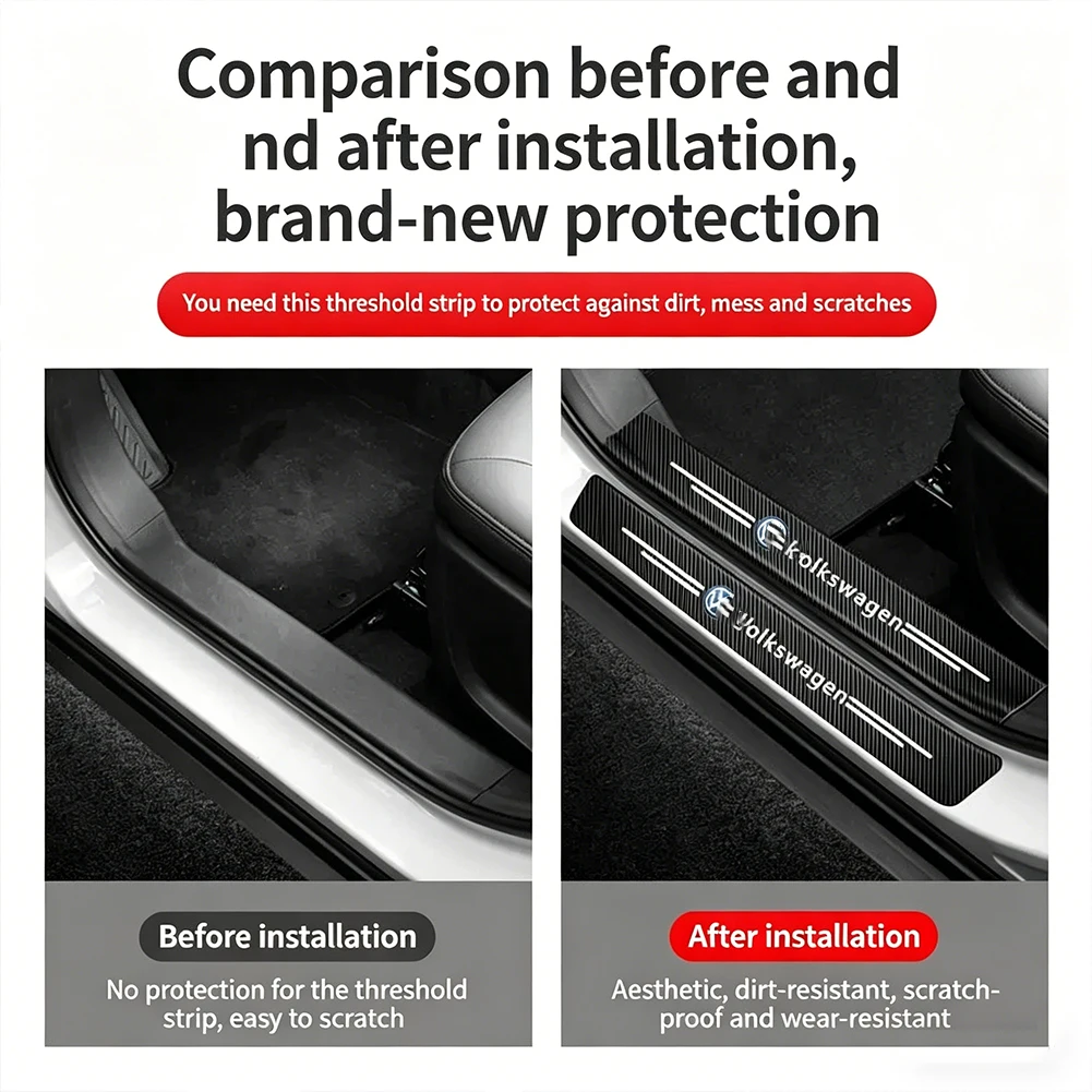 Premium Carbon Fiber Car Door Sill Scuff Plate Decor Stickers, Multiple Pack Options Available