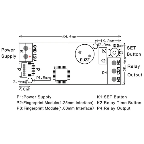 K202 + R503 DC12V 저전력 소모 지문 제어 보드 + R503 지문 모듈 5