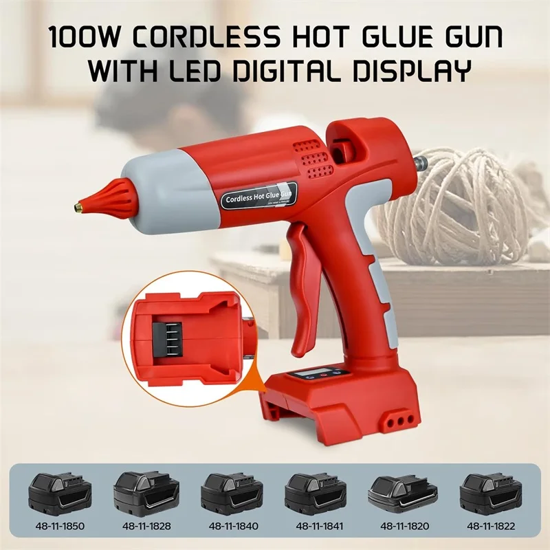 Pistola de Cola Quente sem Fio com Display Digital Lcd Pistola de Cola para Milwaukee Bateria Li-ion 18v Pré-aquecimento Rápido 30s 100w - Image 2