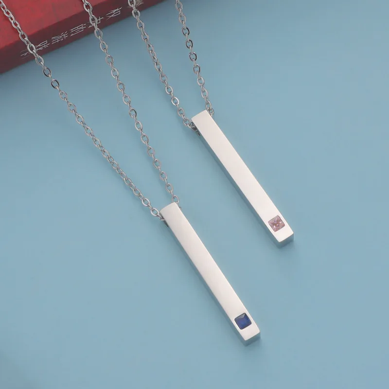 10Pcs/Lot Stainless Steel Engraving Personalized Square Bar Custom Name Necklace  Birthstone Pendant Necklaces Gift